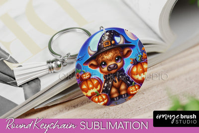 Halloween Highland Cow Keychain - Cute Cow Sublimation PNG Sublimation OrangeBrushStudio 