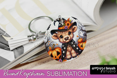Halloween Highland Cow Keychain - Cute Cow Sublimation PNG Sublimation OrangeBrushStudio 