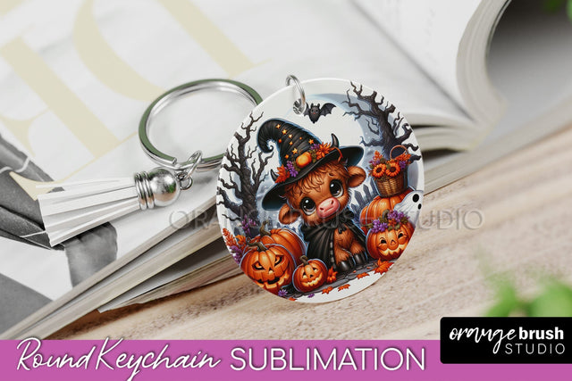Halloween Highland Cow Keychain - Cute Cow Sublimation PNG Sublimation OrangeBrushStudio 