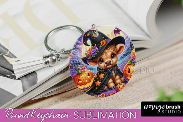 Halloween Highland Cow Keychain - Cute Cow Sublimation PNG Sublimation OrangeBrushStudio 