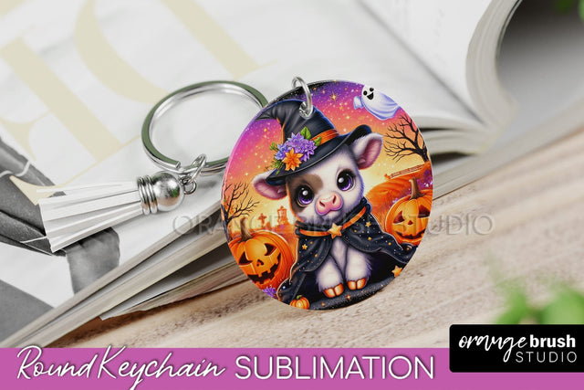 Halloween Highland Cow Keychain - Cute Cow Sublimation PNG Sublimation OrangeBrushStudio 