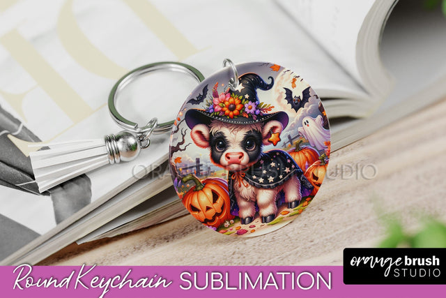 Halloween Highland Cow Keychain - Cute Cow Sublimation PNG Sublimation OrangeBrushStudio 