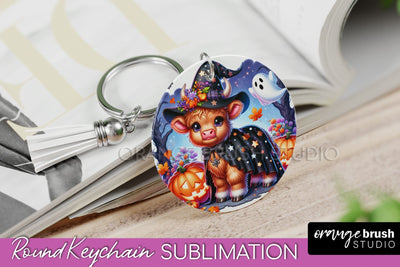 Halloween Highland Cow Keychain - Cute Cow Sublimation PNG Sublimation OrangeBrushStudio 