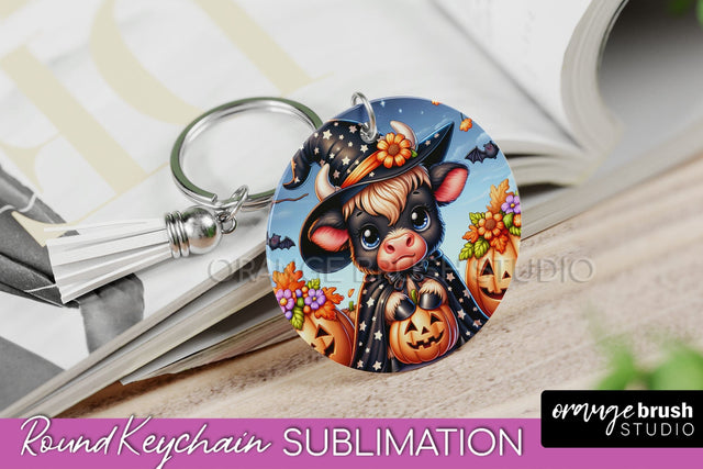 Halloween Highland Cow Keychain - Cute Cow Sublimation PNG Sublimation OrangeBrushStudio 