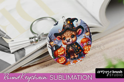 Halloween Highland Cow Keychain - Cute Cow Sublimation PNG Sublimation OrangeBrushStudio 