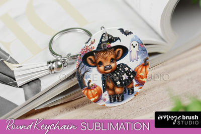 Halloween Highland Cow Keychain - Cute Cow Sublimation PNG Sublimation OrangeBrushStudio 