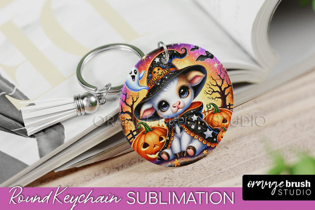 Halloween Highland Cow Keychain - Cute Cow Sublimation PNG Sublimation OrangeBrushStudio 