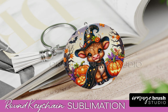 Halloween Highland Cow Keychain - Cute Cow Sublimation PNG Sublimation OrangeBrushStudio 