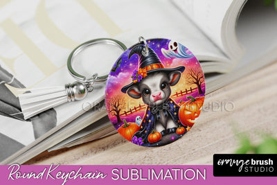 Halloween Highland Cow Keychain - Cute Cow Sublimation PNG Sublimation OrangeBrushStudio 