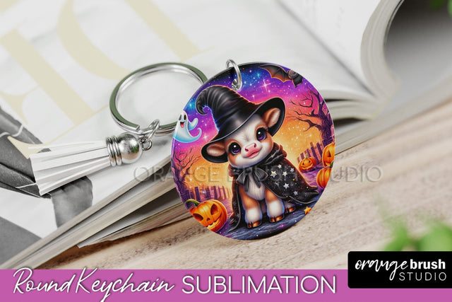 Halloween Highland Cow Keychain - Cute Cow Sublimation PNG Sublimation OrangeBrushStudio 