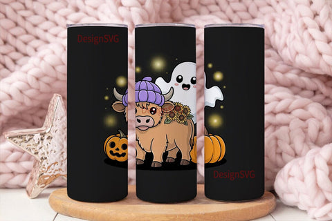 Halloween Highland Cow Tumbler Wrap Sublimation DesignSVG 