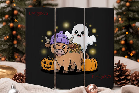 Halloween Highland Cow Tumbler Wrap Sublimation DesignSVG 