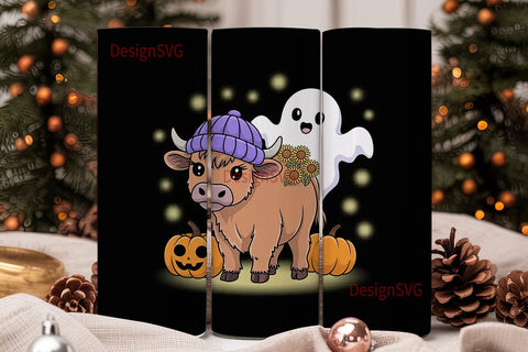 Halloween Highland Cow Tumbler Wrap Sublimation DesignSVG 