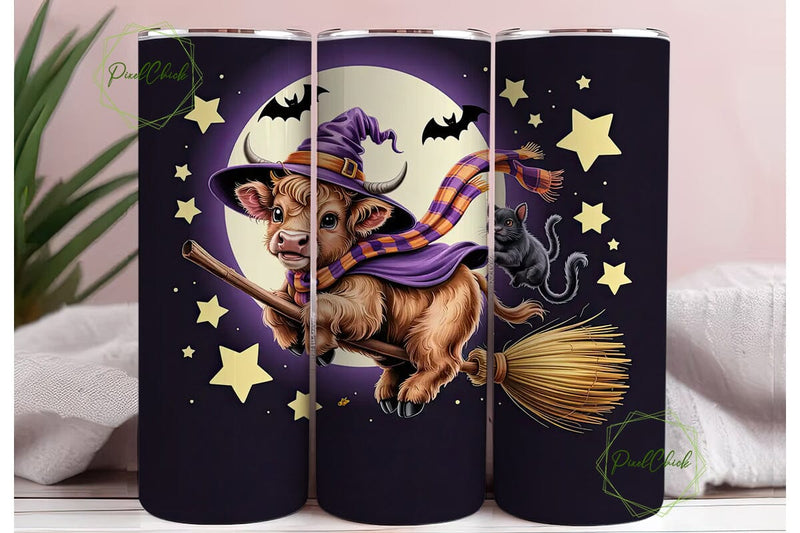 Halloween Highland Cow Tumbler Wrap Sublimation PixelChick 