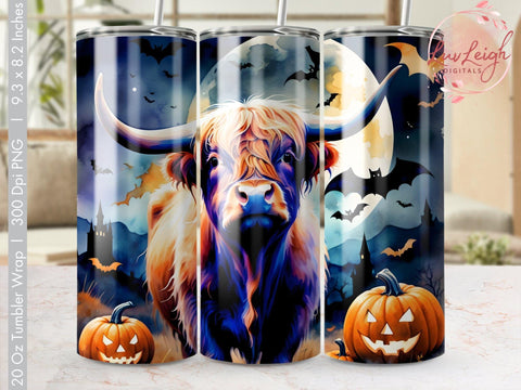 Halloween Highland Cow Tumbler wrap Sublimation PNG Sublimation Luvleigh Digitals 