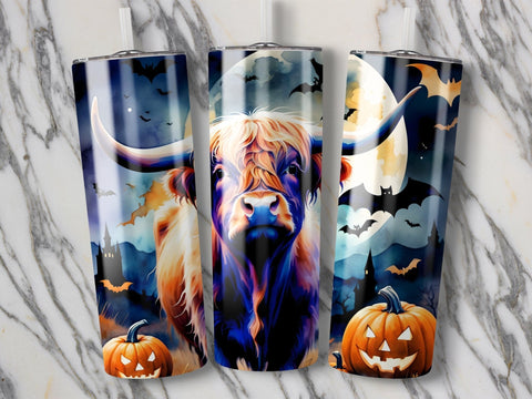 Halloween Highland Cow Tumbler wrap Sublimation PNG Sublimation Luvleigh Digitals 