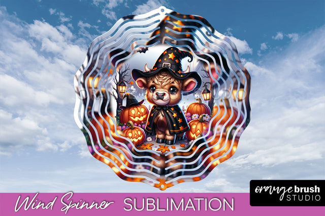 Halloween Highland Cow Wind Spinner Sublimation - Baby Cow Sublimation OrangeBrushStudio 