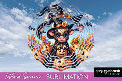 Halloween Highland Cow Wind Spinner Sublimation - Baby Cow Sublimation OrangeBrushStudio 