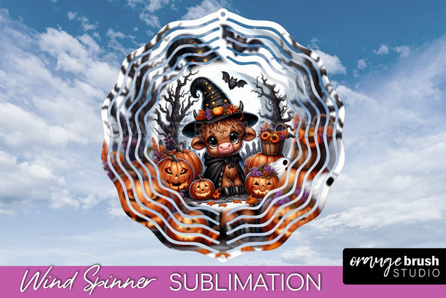 Halloween Highland Cow Wind Spinner Sublimation - Baby Cow Sublimation OrangeBrushStudio 