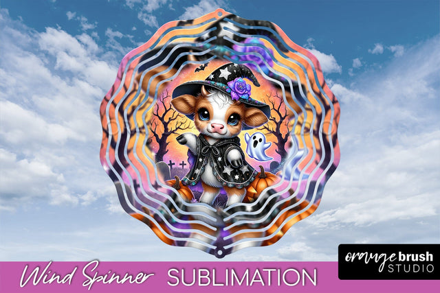 Halloween Highland Cow Wind Spinner Sublimation - Baby Cow Sublimation OrangeBrushStudio 