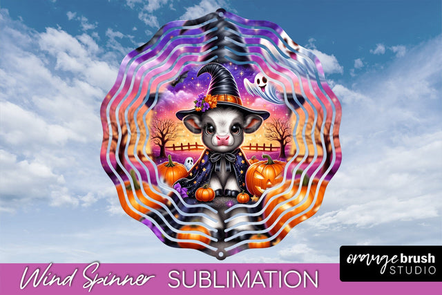 Halloween Highland Cow Wind Spinner Sublimation - Baby Cow Sublimation OrangeBrushStudio 