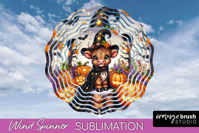 Halloween Highland Cow Wind Spinner Sublimation - Baby Cow Sublimation OrangeBrushStudio 