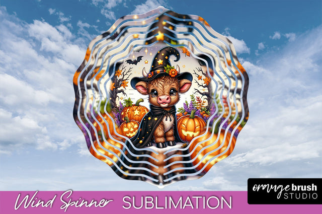 Halloween Highland Cow Wind Spinner Sublimation - Baby Cow Sublimation OrangeBrushStudio 