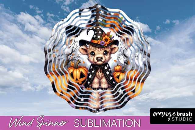 Halloween Highland Cow Wind Spinner Sublimation - Baby Cow Sublimation OrangeBrushStudio 