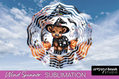 Halloween Highland Cow Wind Spinner Sublimation - Baby Cow Sublimation OrangeBrushStudio 