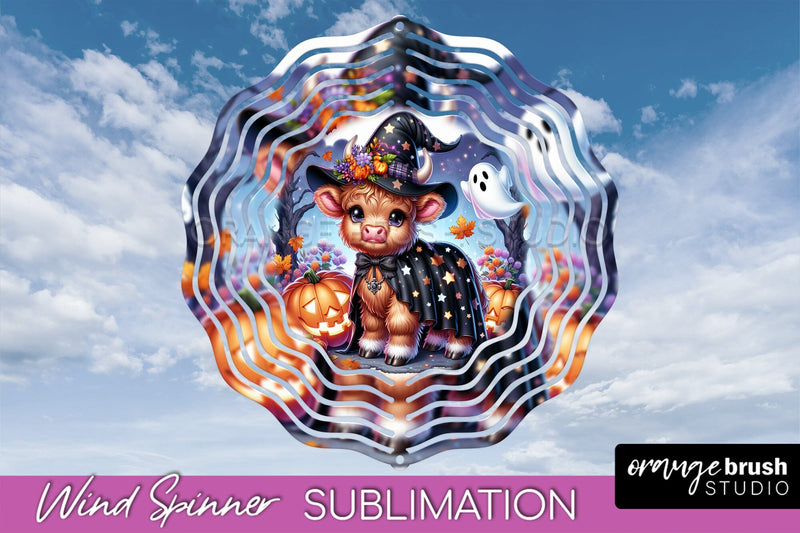 Halloween Highland Cow Wind Spinner Sublimation - Baby Cow Sublimation OrangeBrushStudio 