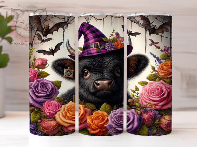 Halloween Highland Cow With Roses 20 oz Skinny Tumbler Sublimation Design, Straight & Tapered Tumbler Png, Highland Cow Tumbler Png, Digital Download PNG Sublimation Lara' s Designs 