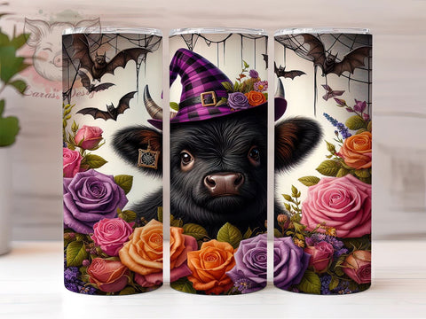 Halloween Highland Cow With Roses 20 oz Skinny Tumbler Sublimation Design, Straight & Tapered Tumbler Png, Highland Cow Tumbler Png, Digital Download PNG Sublimation Lara' s Designs 