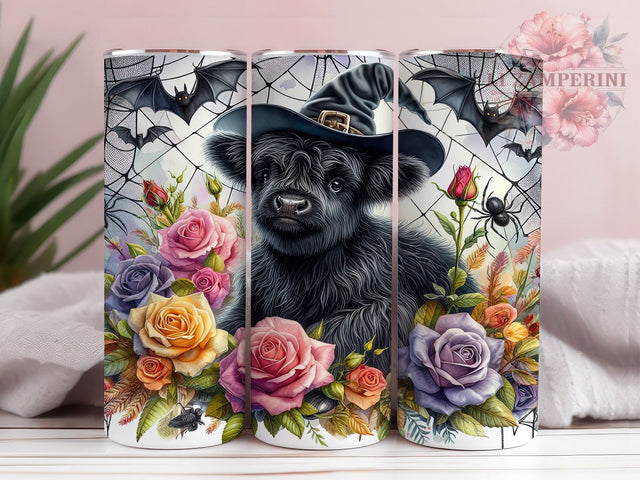 Halloween Highland Cow With Roses 20oz Tumbler Wrap PNG, Highland Cow Tumbler PNG Sublimation Design, Straight & Tapered Tumbler Wrap, Instant Digital Download Sublimation Li Zamperini 