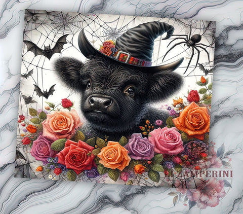 Halloween Highland Cow With Roses 20oz Tumbler Wrap PNG, Highland Cow Tumbler PNG Sublimation Design, Straight & Tapered Tumbler Wrap, Instant Digital Download Sublimation Li Zamperini 