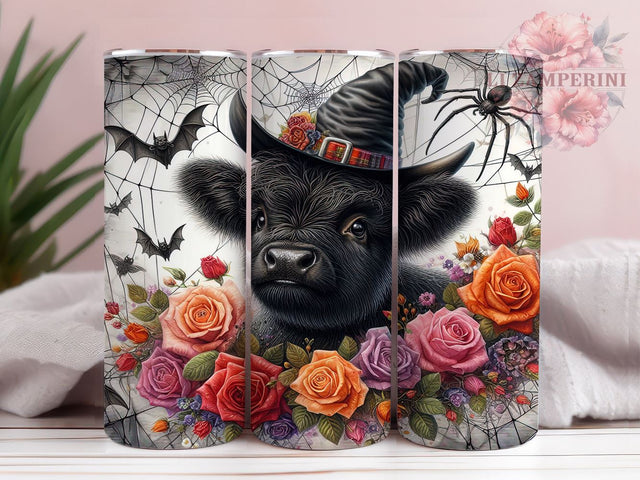 Halloween Highland Cow With Roses 20oz Tumbler Wrap PNG, Highland Cow Tumbler PNG Sublimation Design, Straight & Tapered Tumbler Wrap, Instant Digital Download Sublimation Li Zamperini 