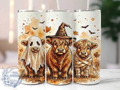 Halloween Highland Cows 20oz Tumbler, Highland Cow, Halloween Design, Spooky Cute, Rustic Style, 20oz Wrap, Sublimation Tumbler, Festive Pattern Sublimation ToriDesigns 