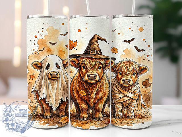 Halloween Highland Cows 20oz Tumbler, Highland Cow, Halloween Design, Spooky Cute, Rustic Style, 20oz Wrap, Sublimation Tumbler, Festive Pattern Sublimation ToriDesigns 