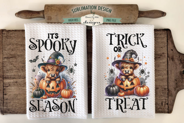 Halloween Highland Cows and Spiders | Kitchen Towel Sublimation Sublimation Ewe-N-Me Designs 