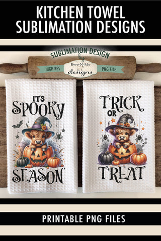 Halloween Highland Cows and Spiders | Kitchen Towel Sublimation Sublimation Ewe-N-Me Designs 