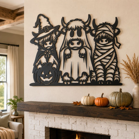 Halloween Highland Cows Laser SVG | Witch Vampire Mummy Cow SVG | Spooky Farm Dxf | Metal Wall Art CNC Plasma Cut File SVG HappyDesignStudio 