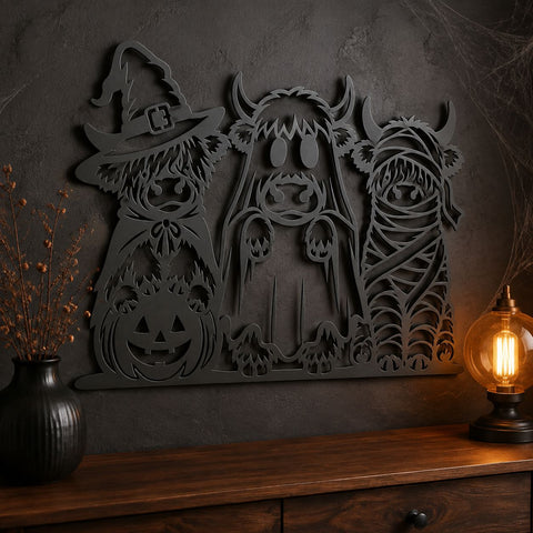 Halloween Highland Cows Laser SVG | Witch Vampire Mummy Cow SVG | Spooky Farm Dxf | Metal Wall Art CNC Plasma Cut File SVG HappyDesignStudio 