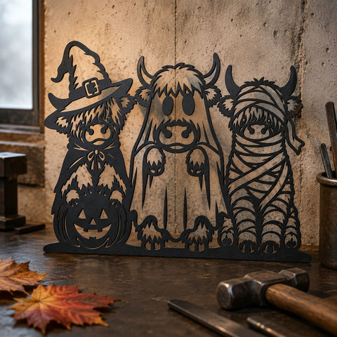 Halloween Highland Cows Laser SVG | Witch Vampire Mummy Cow SVG | Spooky Farm Dxf | Metal Wall Art CNC Plasma Cut File SVG HappyDesignStudio 