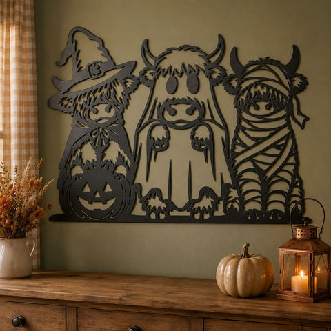 Halloween Highland Cows Laser SVG | Witch Vampire Mummy Cow SVG | Spooky Farm Dxf | Metal Wall Art CNC Plasma Cut File SVG HappyDesignStudio 
