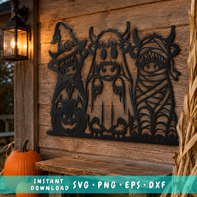 Halloween Highland Cows Laser SVG | Witch Vampire Mummy Cow SVG | Spooky Farm Dxf | Metal Wall Art CNC Plasma Cut File SVG HappyDesignStudio 