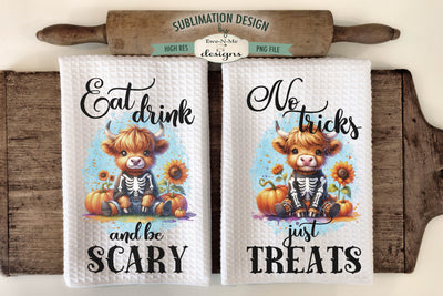 Halloween Highland Skeleton | Kitchen Towel Sublimation Designs Sublimation Ewe-N-Me Designs 