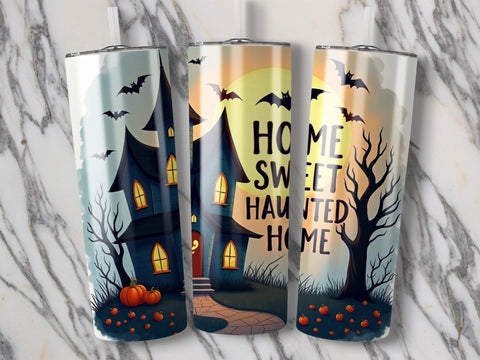 Halloween Home sweet haunted Home Tumbler Wrap PNG Sublimation Luvleigh Digitals 