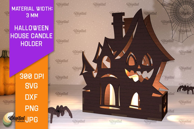 Halloween House Candle Holder Laser Cut. Halloween Decor SVG SVG Evgenyia Guschina 