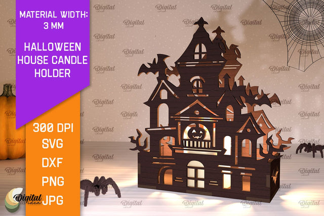 Halloween House Candle Holder Laser Cut. Halloween Decor SVG SVG Evgenyia Guschina 