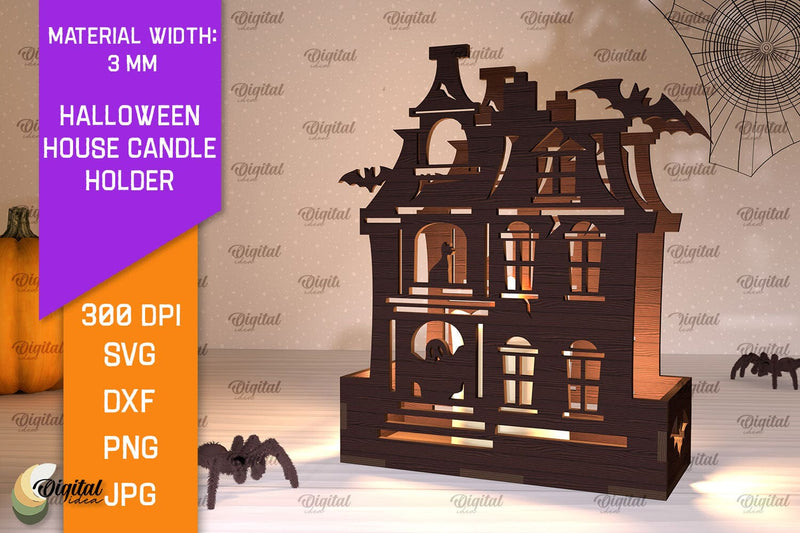 Halloween House Candle Holder Laser Cut. Halloween Decor SVG SVG Evgenyia Guschina 