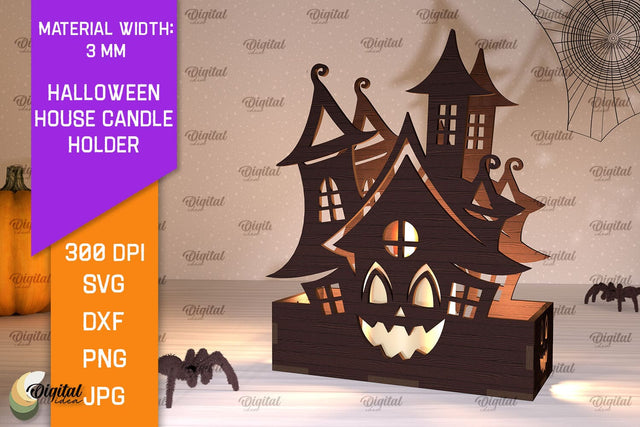 Halloween House Candle Holder Laser Cut. Halloween Decor SVG SVG Evgenyia Guschina 